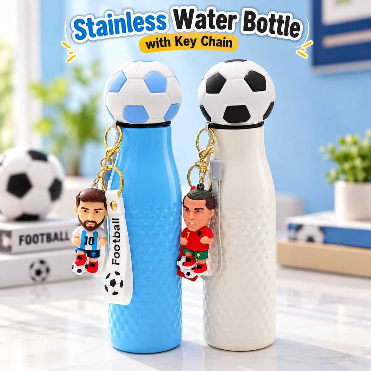 Football Stainless Steel Water Bottle With Keychain | 750 ml | Hot & Cold