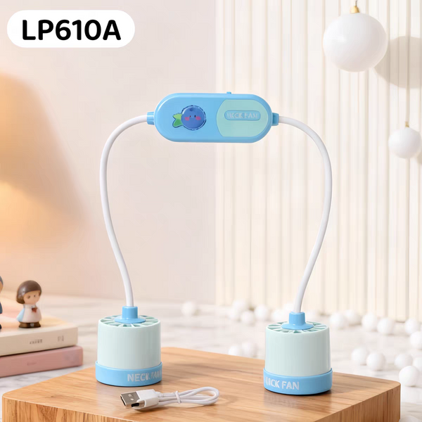 Rechargeable Portable Cooling Neck Fan – Dual Head Hands-Free Fan | 2 Speed Modes | 500mAh Battery | Type-C Charging