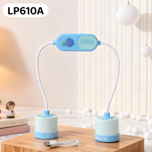 Rechargeable Portable Cooling Neck Fan – Dual Head Hands-Free Fan | 2 Speed Modes | 500mAh Battery | Type-C Charging