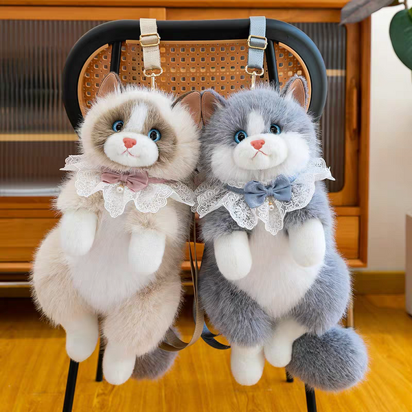 😻 Large Size Plush Fur Cat Backpack with Meow Sound 🔊