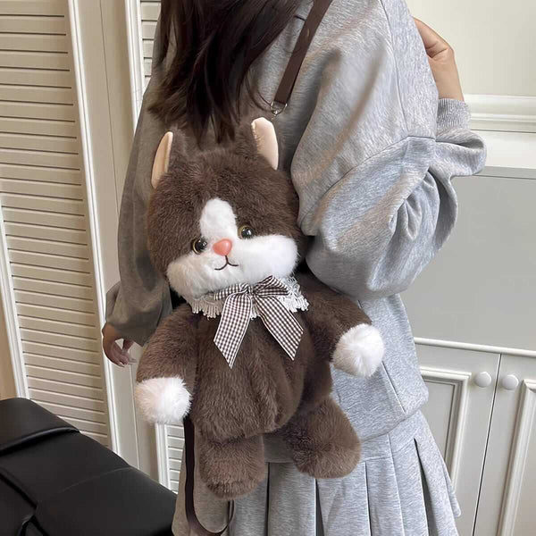 New Plush Large Cat Backpacks - Zipper Pocket - 15 × 8 Inch