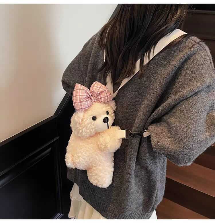 Plush Teddy Bear Shape Kids Crossbody Bags - Zipper Pocket