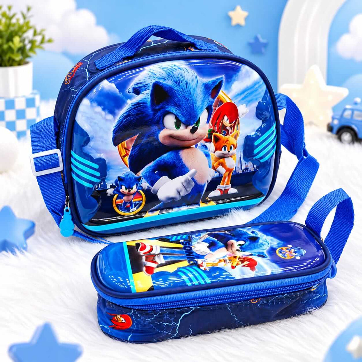 Boys Hard Shell Fiber Thermal Inculated Lunch Bag With Pecil Pouch