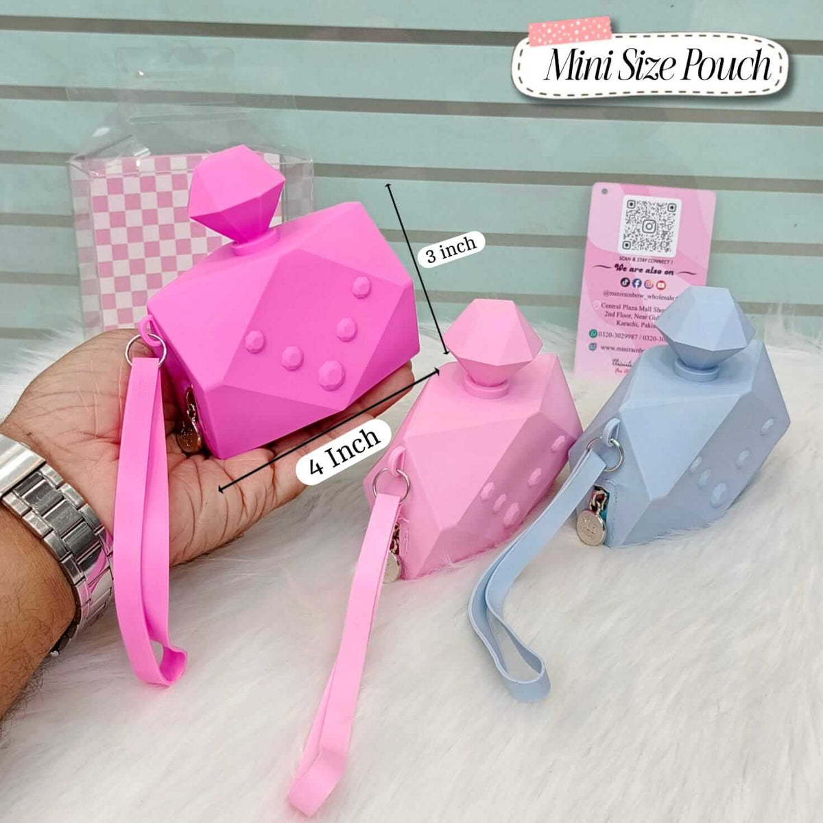 Mini Diamond Silicone Coin & Card Zipp Pouch ( Size 4 × 3 Inch )