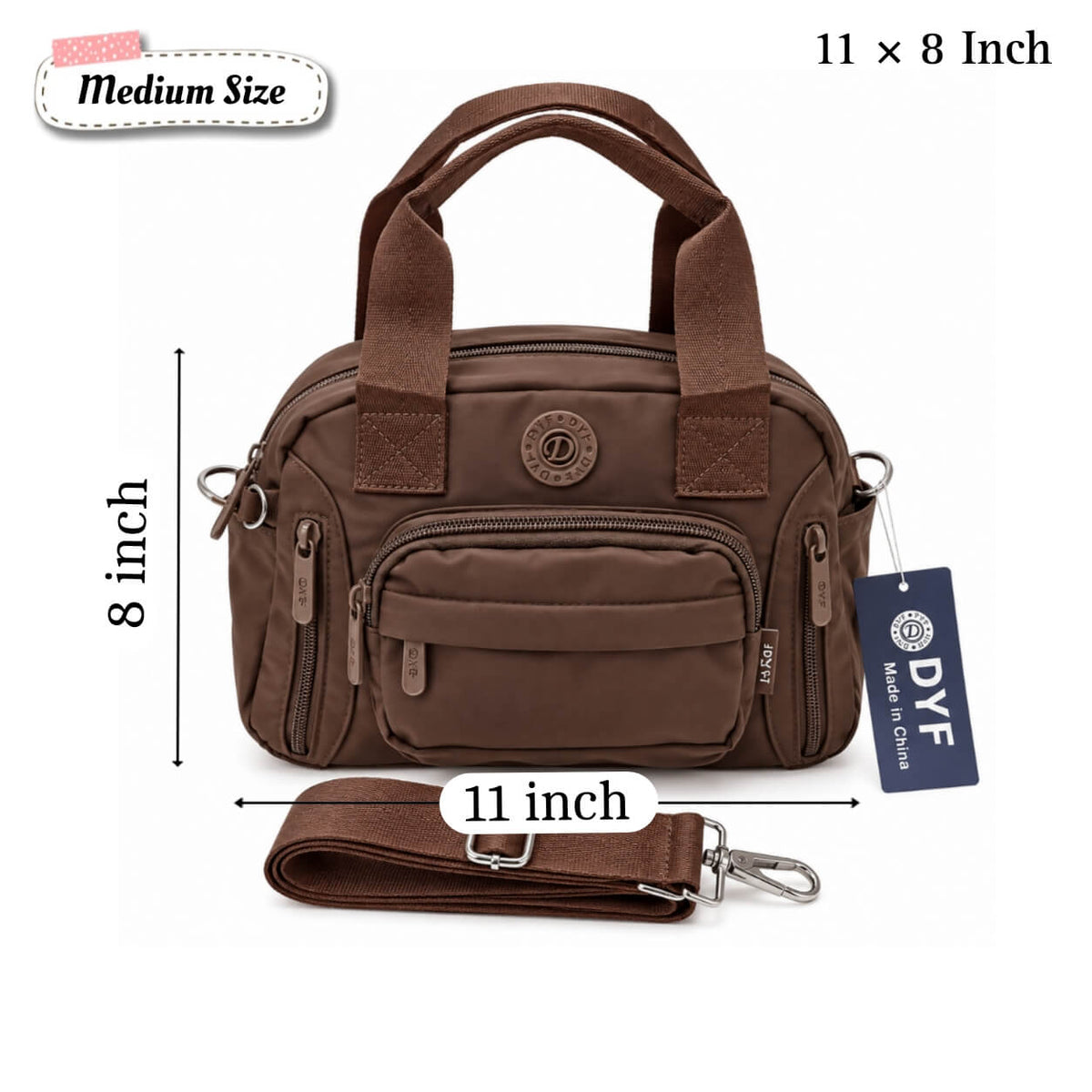 Pure Parachute Multi-Zipper Pockets Ladies Crossbody Bag – 11 × 8 Inch