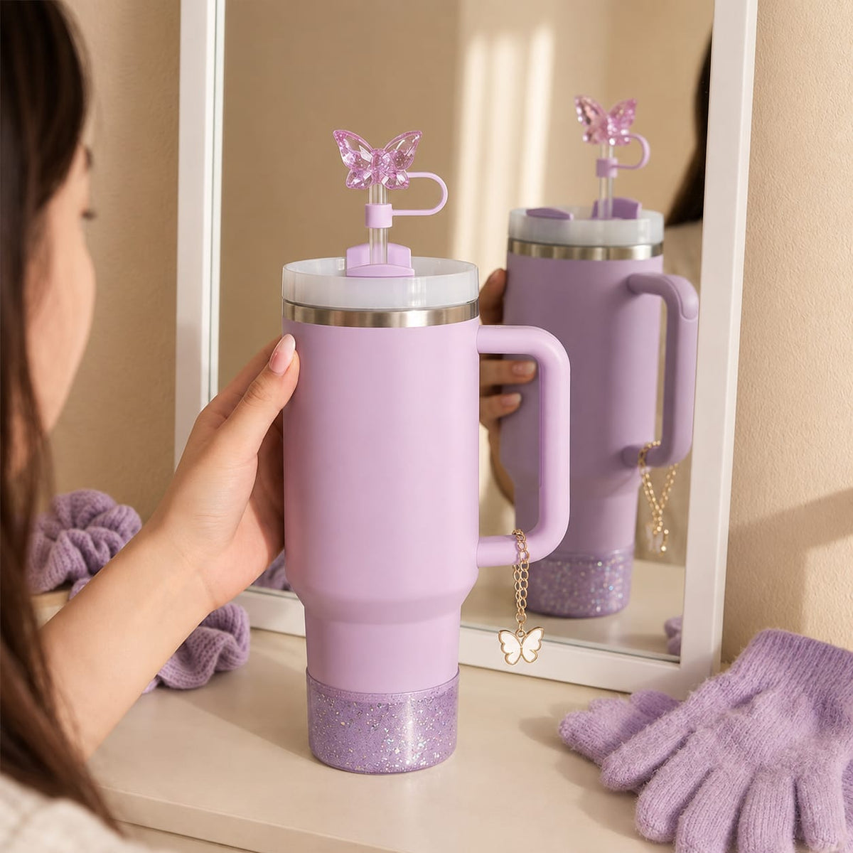 3-Piece Butterfly Tumbler Accessory Set – Silicone Boot, Straw Stopper & Charm 🦋