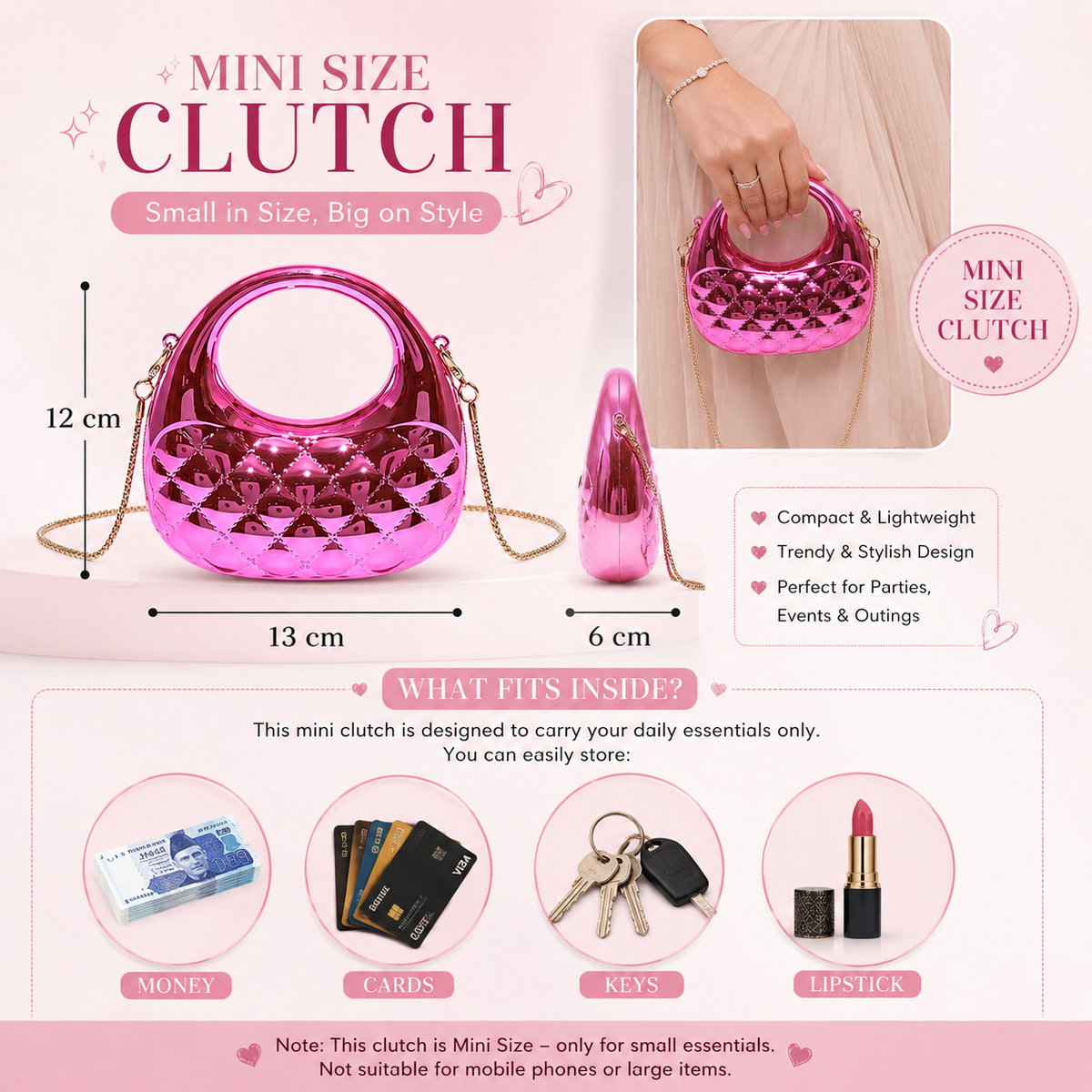 💖 Fashion Acrylic Women's Mini Clutch Bags | 13 × 12 cm Size