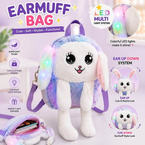Cute Bunny Ear Moving LED Light Plush Backpack – Soft & Stylish Kids Bag