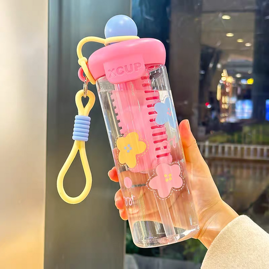 Cute Water Bottles – 700ml Leakproof Straw Bottle with Carry Strap
