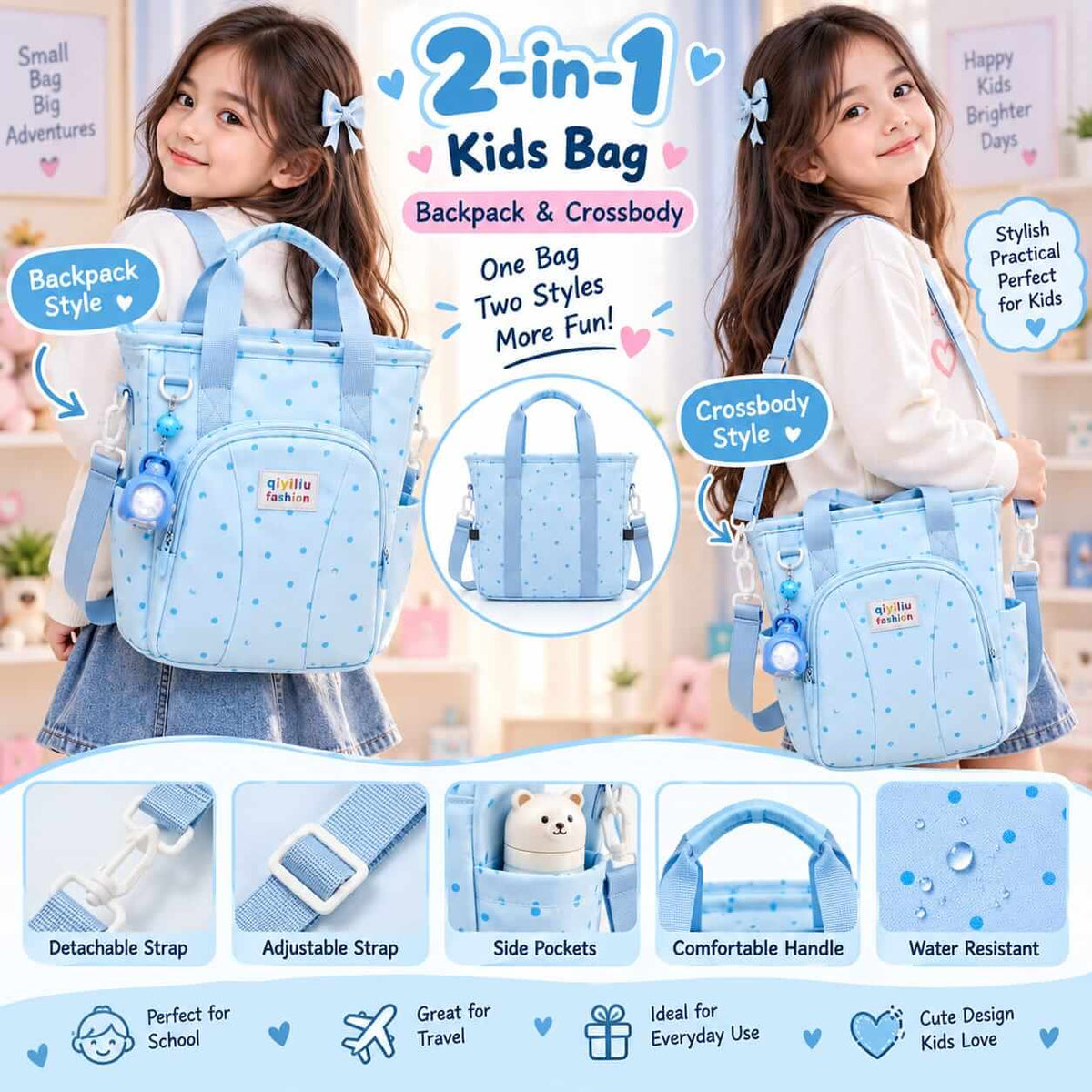 2-in-1 Kids Parachute Traveling Tote Bag / Backpack With Led Keychain ( Size 14 × 10 Inch )