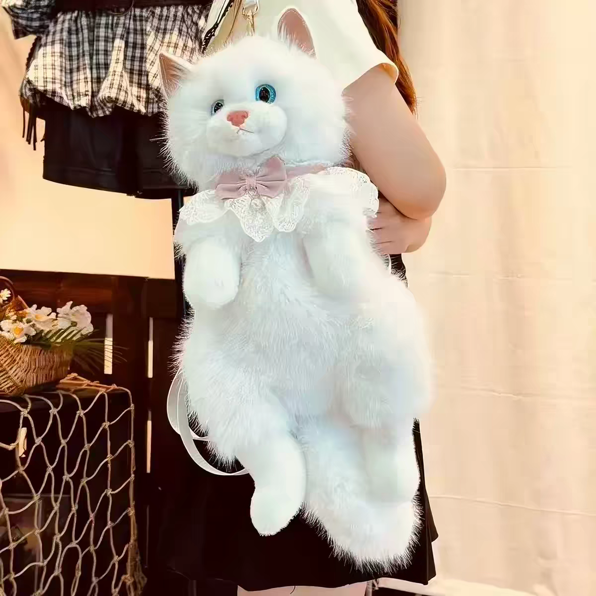 😻 Large Size Plush Fur Cat Backpack with Meow Sound 🔊