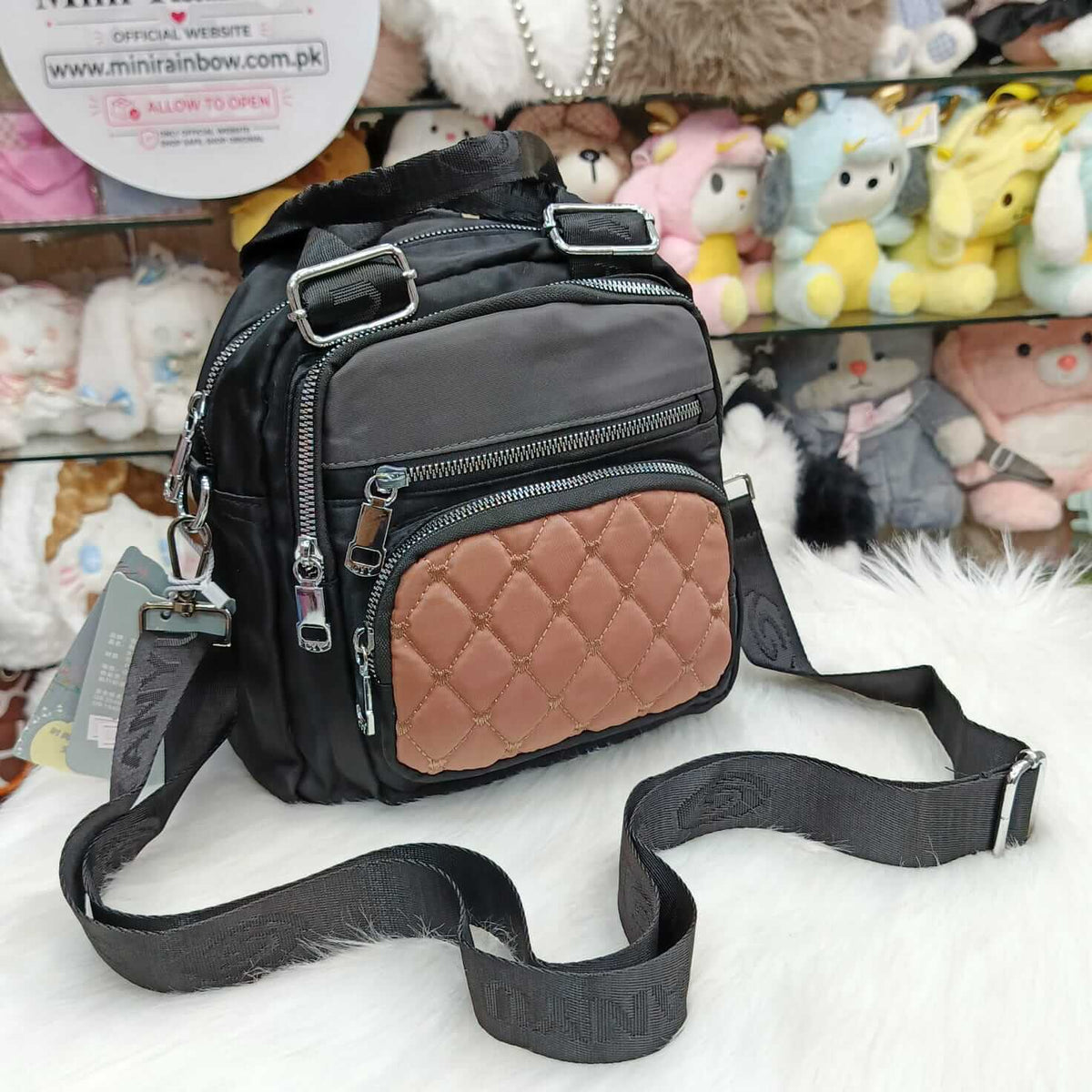 New Parachute 5 Zippers Pockets Women Crossbody Bag & Backpack ( Size 9 × 9 Inch )