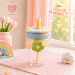 🌸 BloomSip™ Kids Flower Sipper Bottle – 400ml BPA Free Plastic Drinking Cups