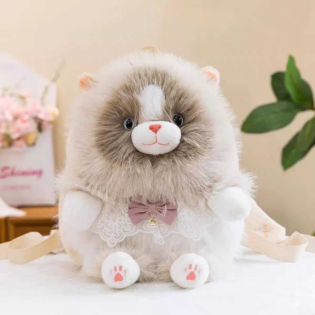 New Plush Fluffy Cat Backpacks for Girls | Cute Soft Furry Cat Bag
