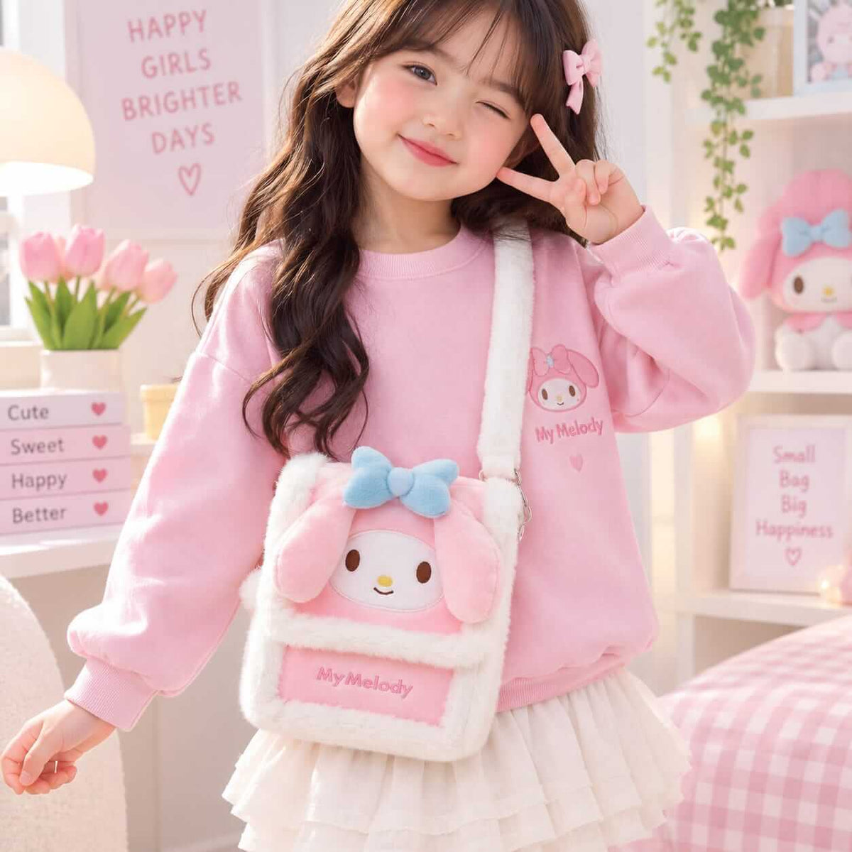 New Sanrio Plush Cute Crossbody Bags ( Size 8 × 6 Inch )
