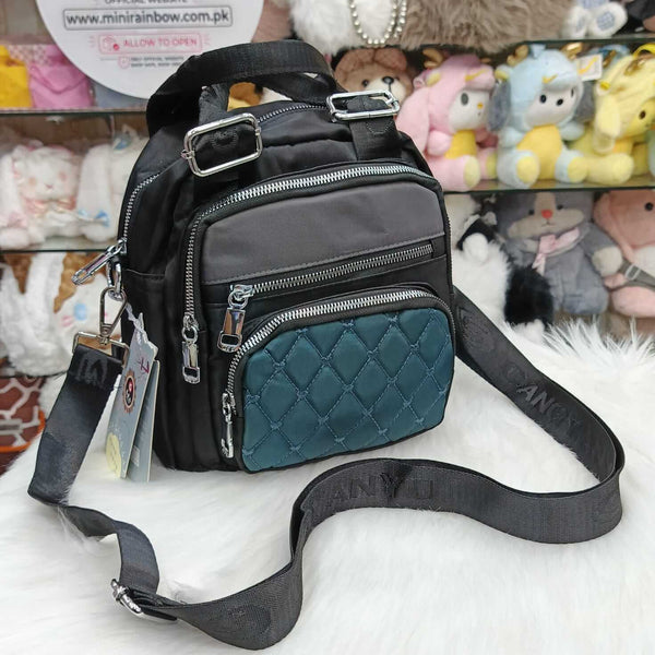New Parachute 5 Zippers Pockets Women Crossbody Bag & Backpack ( Size 9 × 9 Inch )