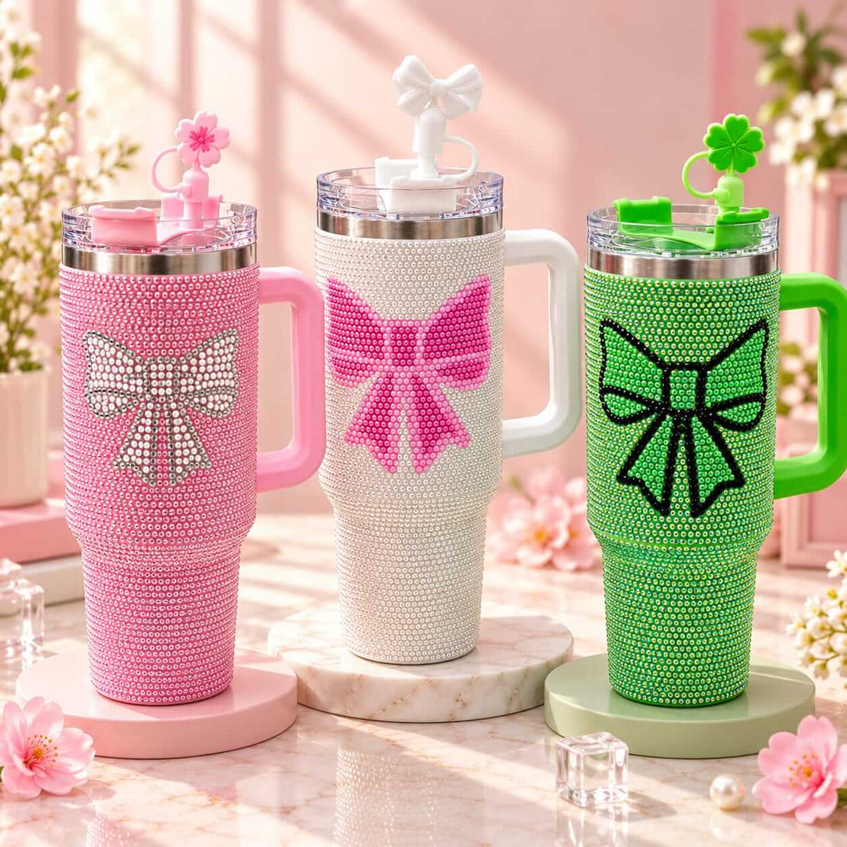 Premium Rhinestone Stainless Steel Tumblers with Straw Topper - 40 Oz | 1200 Ml