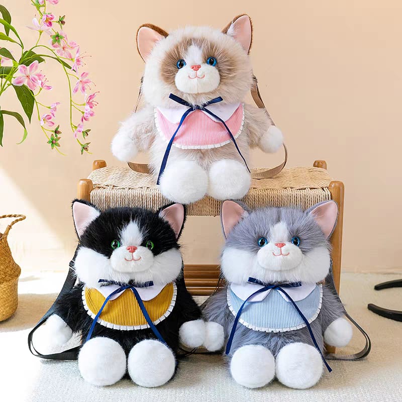 Large Plush Cat Backpack with Meow Sound – 18 × 9 Inch | Zipper Pocket