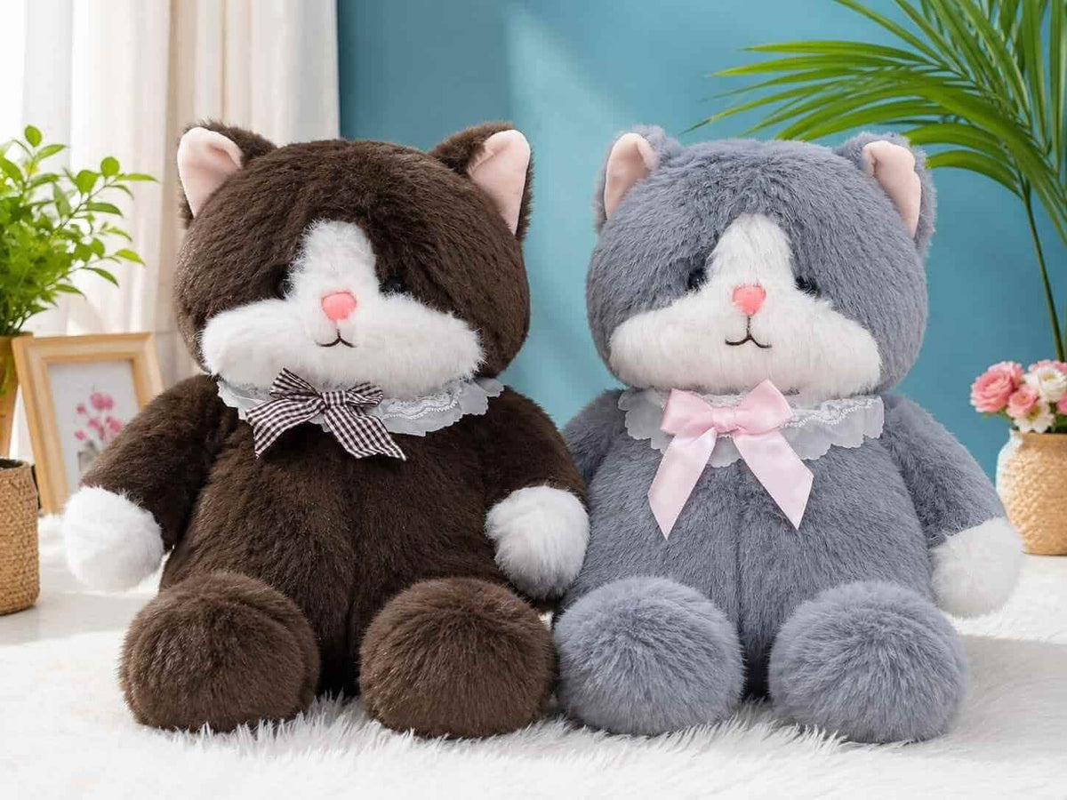 New Plush Large Cat Backpacks - Zipper Pocket - 15 × 8 Inch