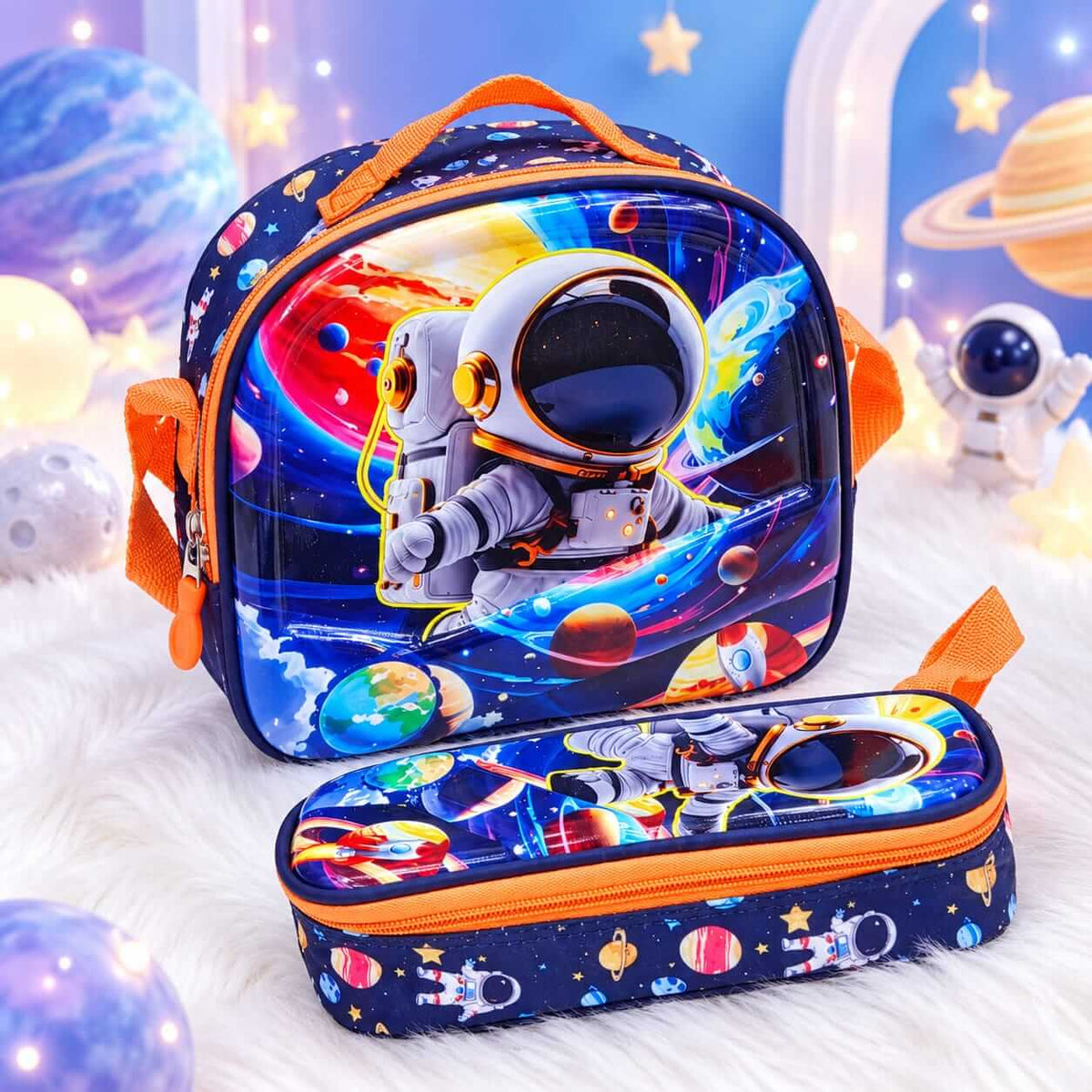 Boys Hard Shell Fiber Thermal Inculated Lunch Bag With Pecil Pouch