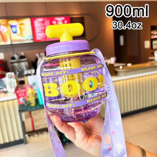Cute Children's Water Bottles | BPA Free Plastic | 900 ml | Long Strap
