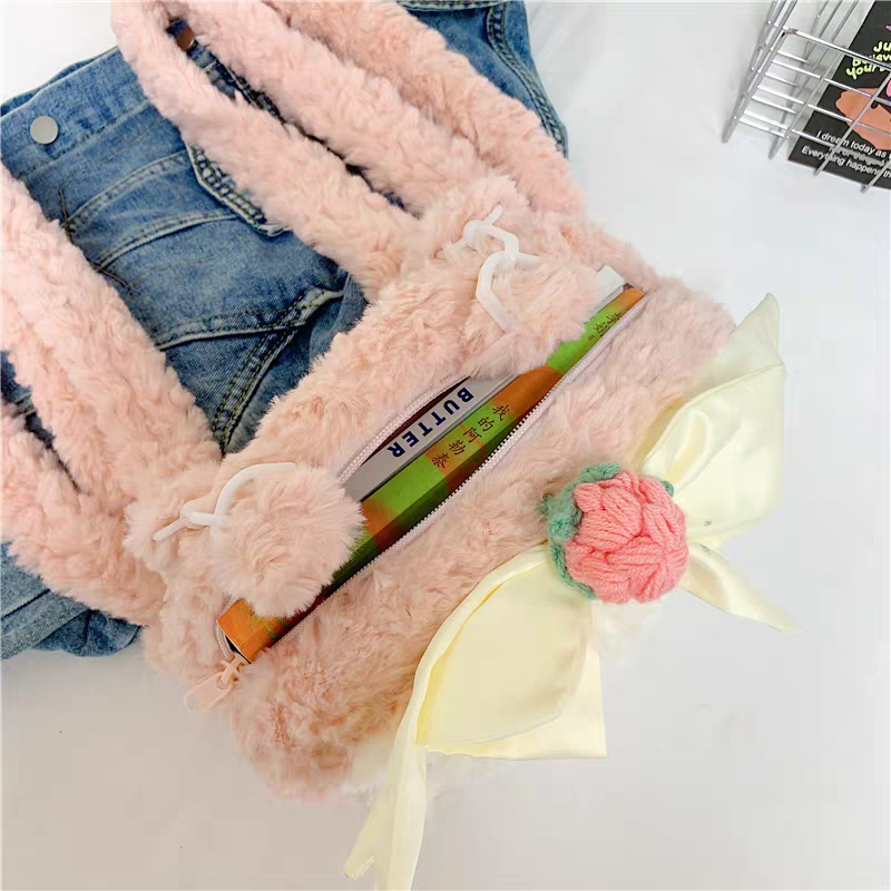 Kawaii Plush Doll Girls Backpack – Soft Fluffy Cute Travel Bags 💞 Size 10 × 7 inch