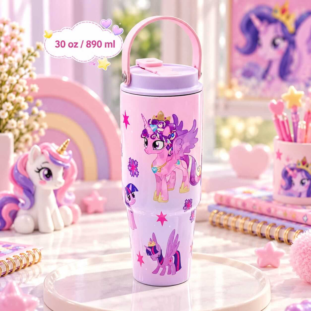 My Little Pony Cute Kids Stainless Steel Tumbler | 30 Oz / 890 ml | With Handle