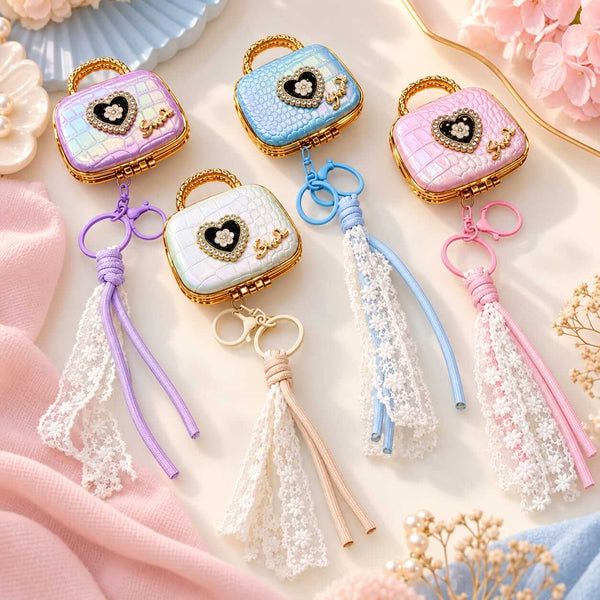 Cute Mini Mirror Keychain with Lace Tassel Charm Keychain