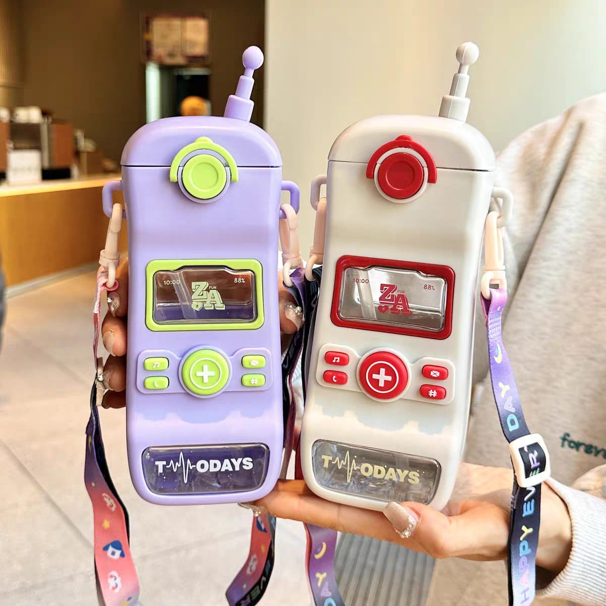 Cute Telephone Shape BPA-Free Water Bottle with Long Strap – Sipper Style – 550ml