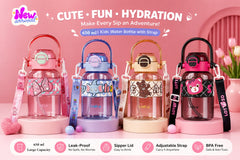 Cute 650ml Dual Sip Water Bottles with Strap