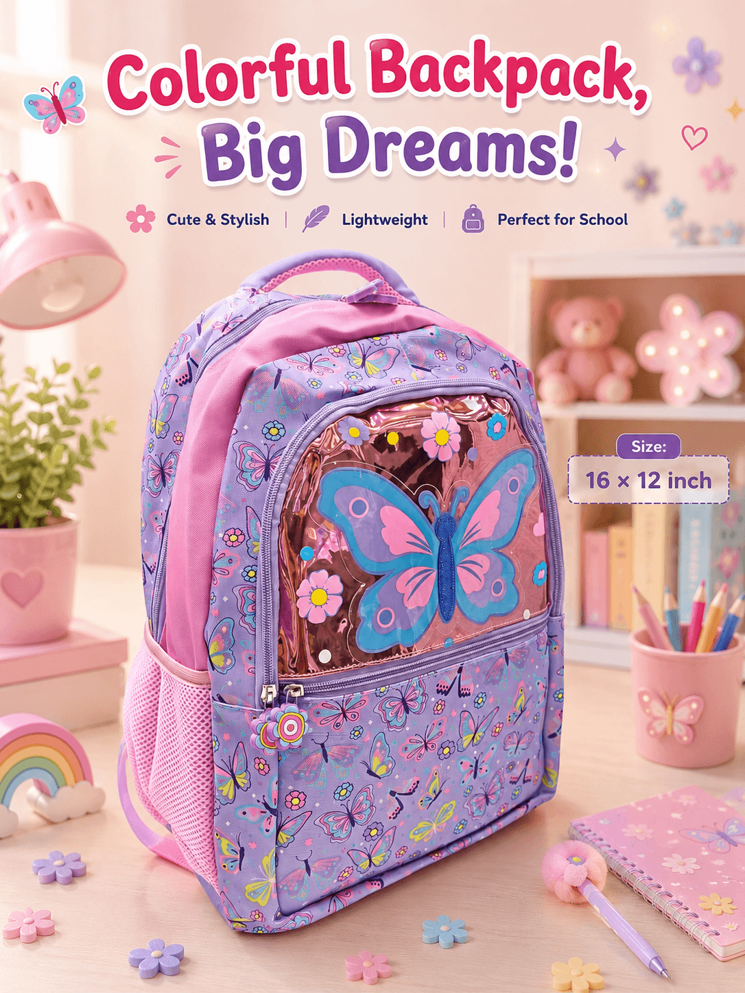 16 × 12 Inch Trendy School Backpacks For Childrens