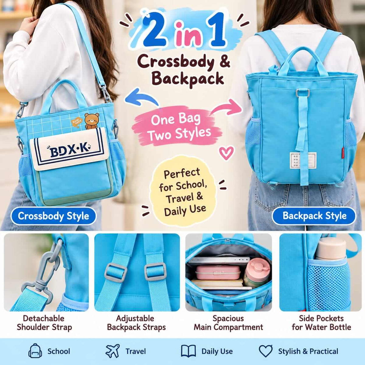 Parachute 2-in-1 Multi-Purpose Travel Bag & Backpack – 14 × 12 Inch