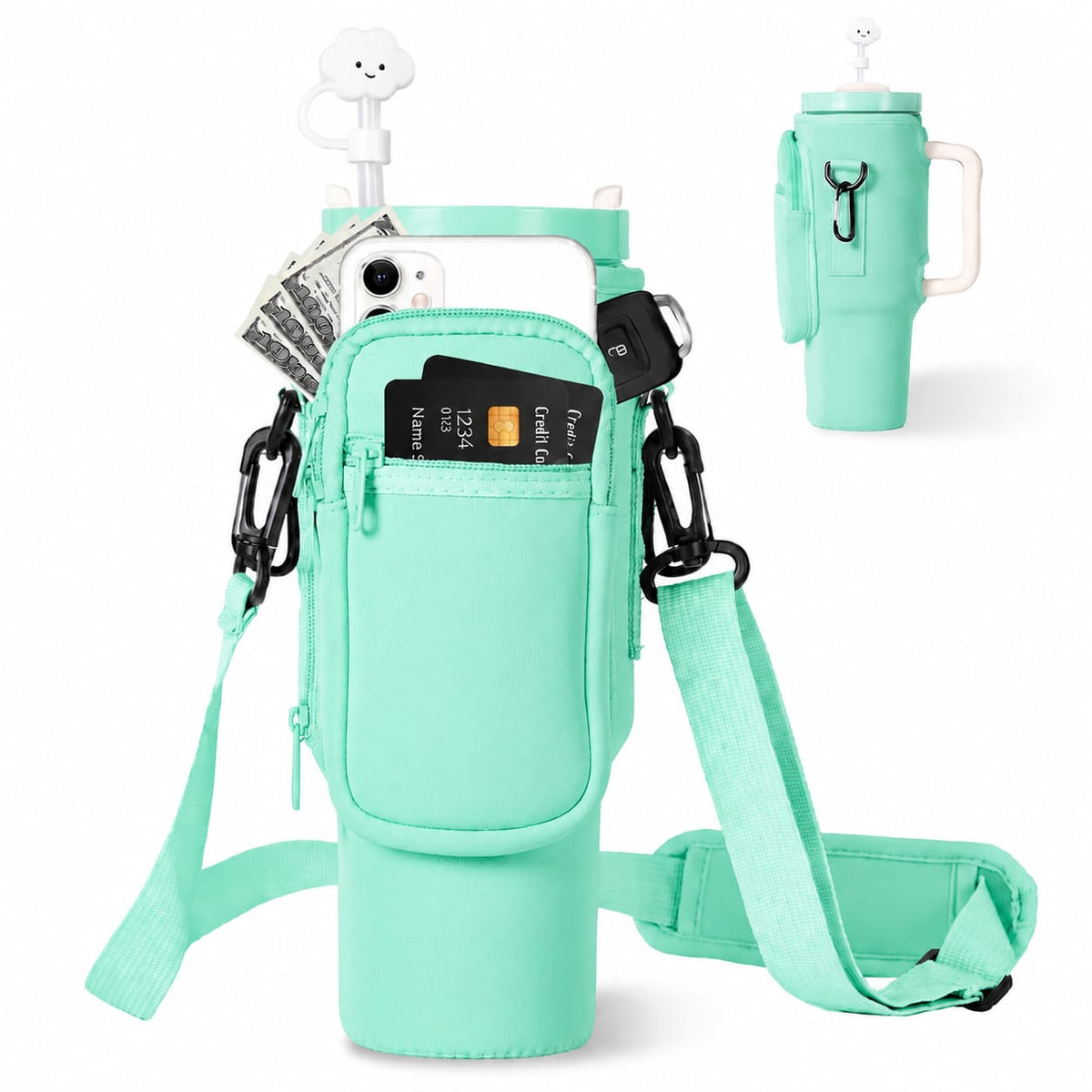 Tumbler Crossbody Carrier Bag with Phone Pocket | 40 Oz Size Tumbler Adjustable Strap