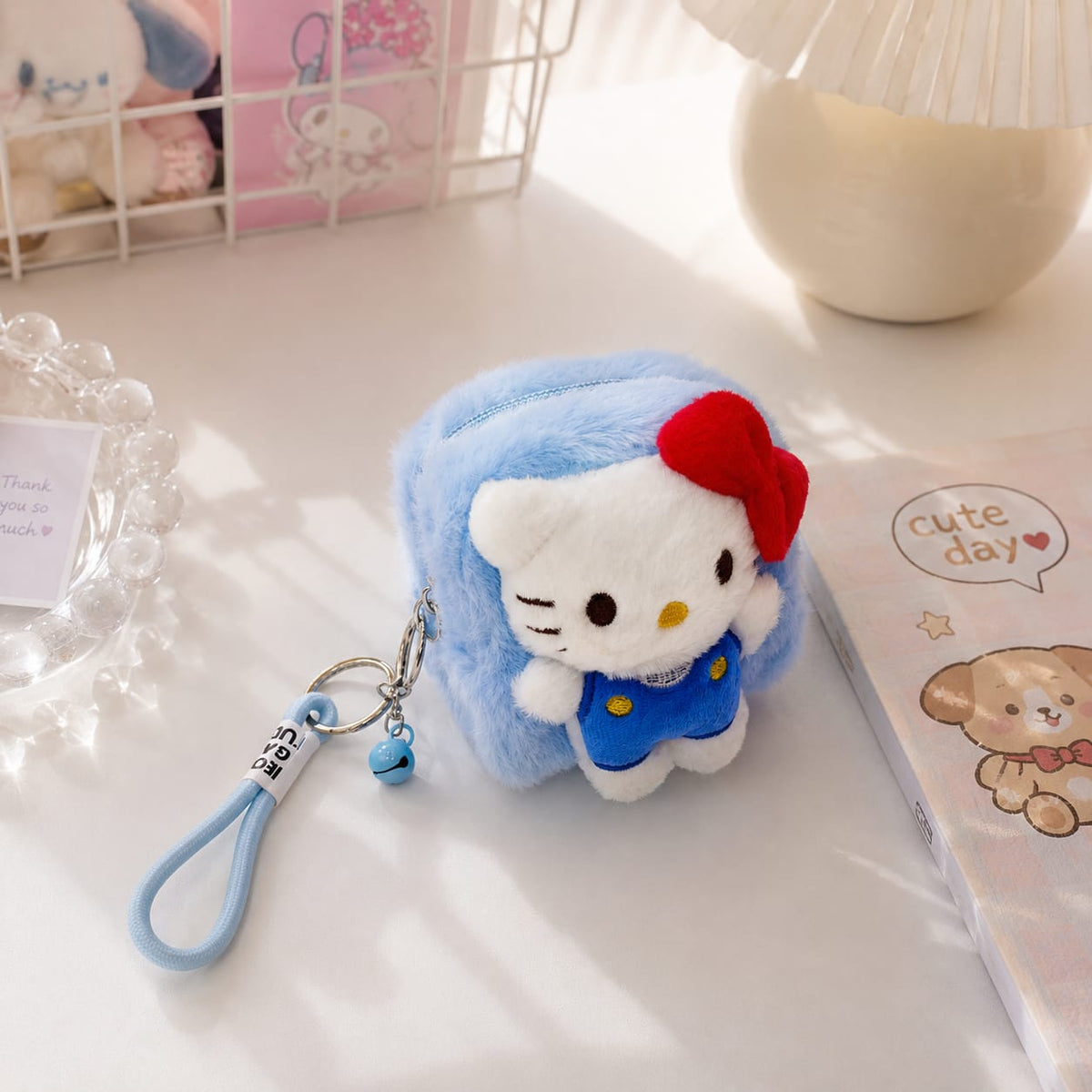 Hello Kitty Plush Mini Size Zipper Pouches Keychains ( Size 4 × 4 inch )