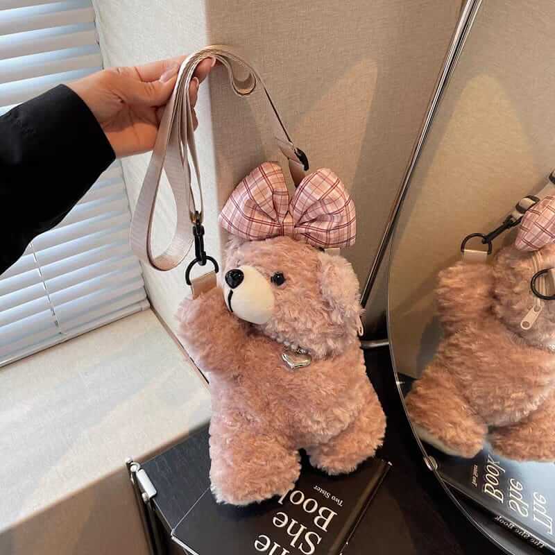 Plush Teddy Bear Shape Kids Crossbody Bags - Zipper Pocket