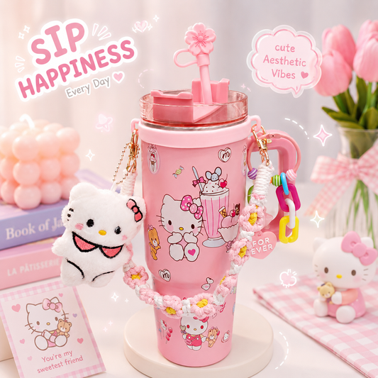 Sanrio Stainless Steel Tumbler with Accesories ( Sus 306 ) Handle , Keychains , Stopper Combo | Hot / Cold Long Time 🔥❄