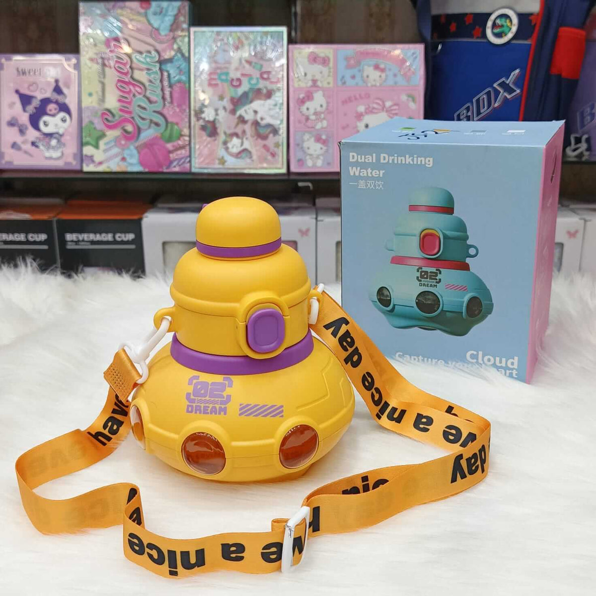 Cute Spaceship Kids Water Bottles - Dual Drinking - 760 ml - BPA Free Plastic