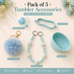 Pack of 5 Tumbler Accessories Set – Pink Bow Edition | Pearl Charm, Silicone Boot & Handle Kit