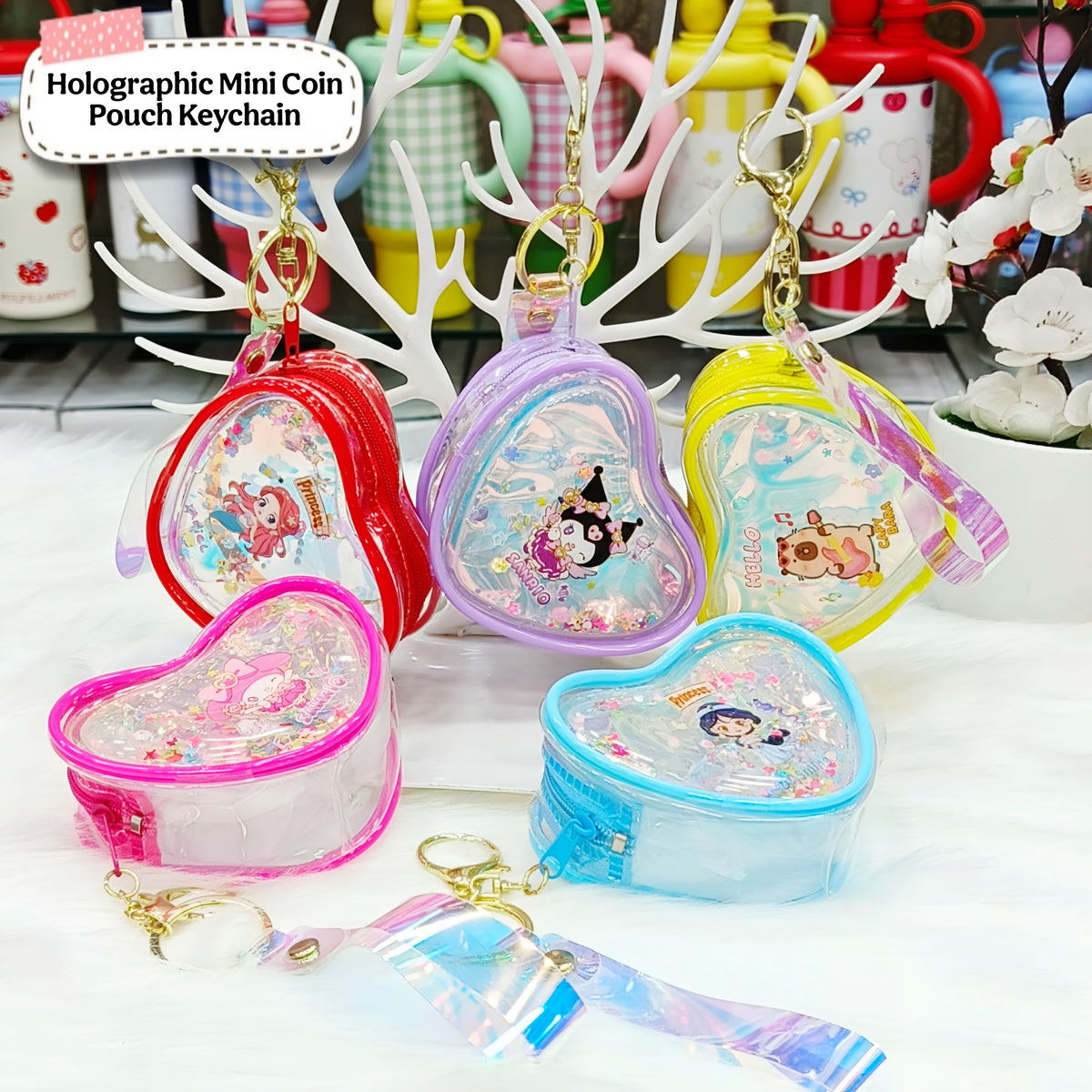 Holographic Mini Coin Pouches Keychains