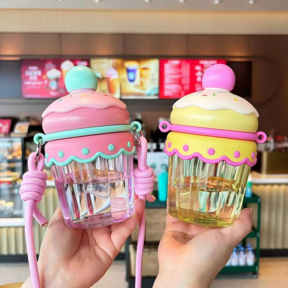 Ice Cream Shape Cute Water Bottles For Kids - Long Strap - BPA Free - 450 ml