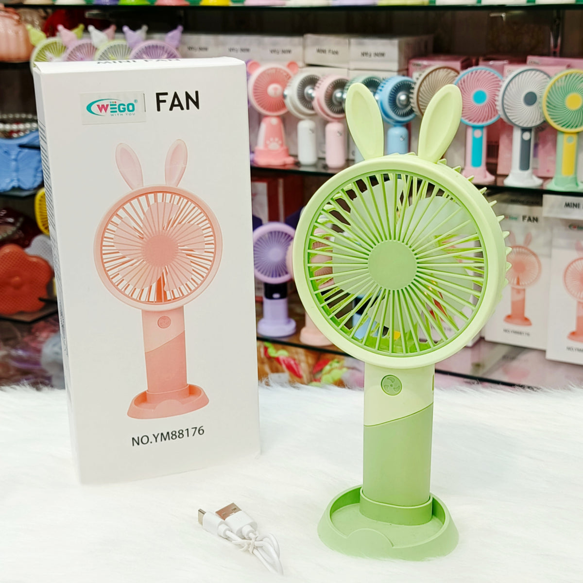 Cute Bunny Mini Rechargeable Hand Fan – Portable 3 Speed USB Fan for Kids & Travel ( Size : 20 × 10 cm )