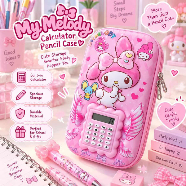 3D Sanrio Calculator Fiber Pencil Case – 8 × 5 Inch