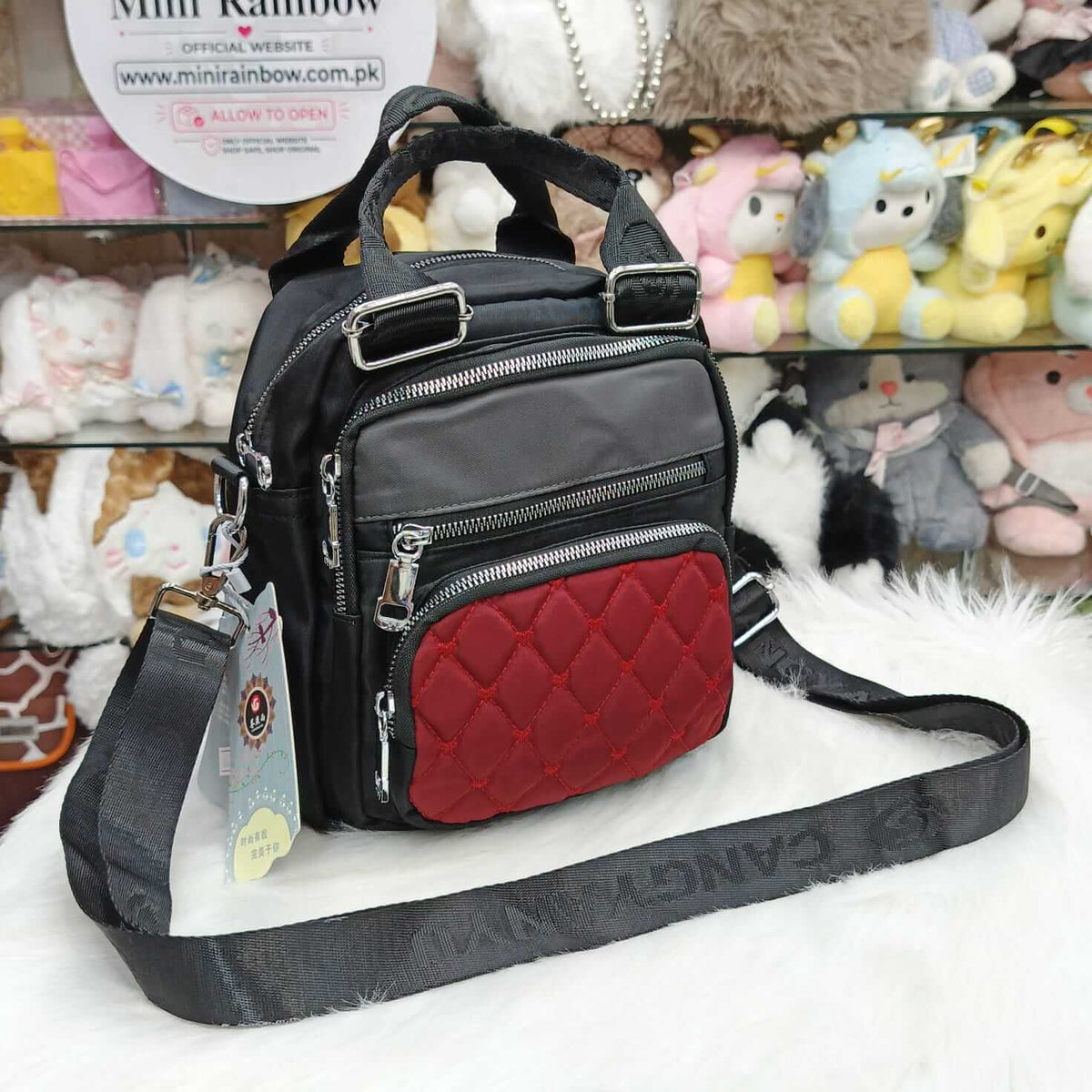 New Parachute 5 Zippers Pockets Women Crossbody Bag & Backpack ( Size 9 × 9 Inch )