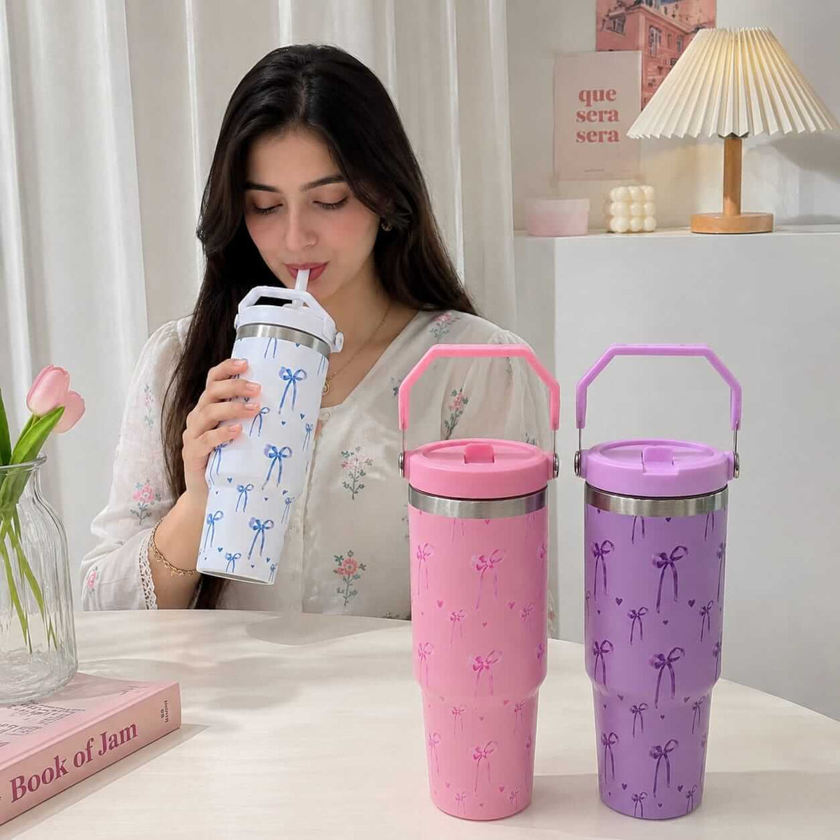 30 Oz / 900 ML Bow Stainless Steel Vacuum Flask Tumbler | SUS 304 | Hot & Cold