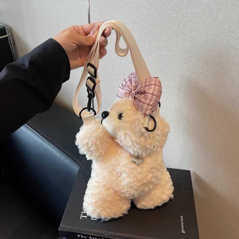 Plush Teddy Bear Shape Kids Crossbody Bags - Zipper Pocket