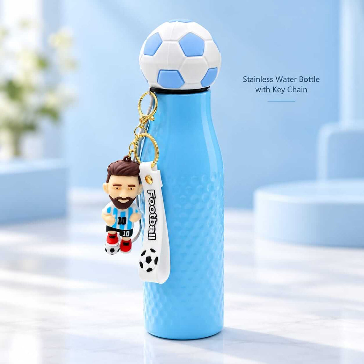 Football Stainless Steel Water Bottle With Keychain | 750 ml | Hot & Cold
