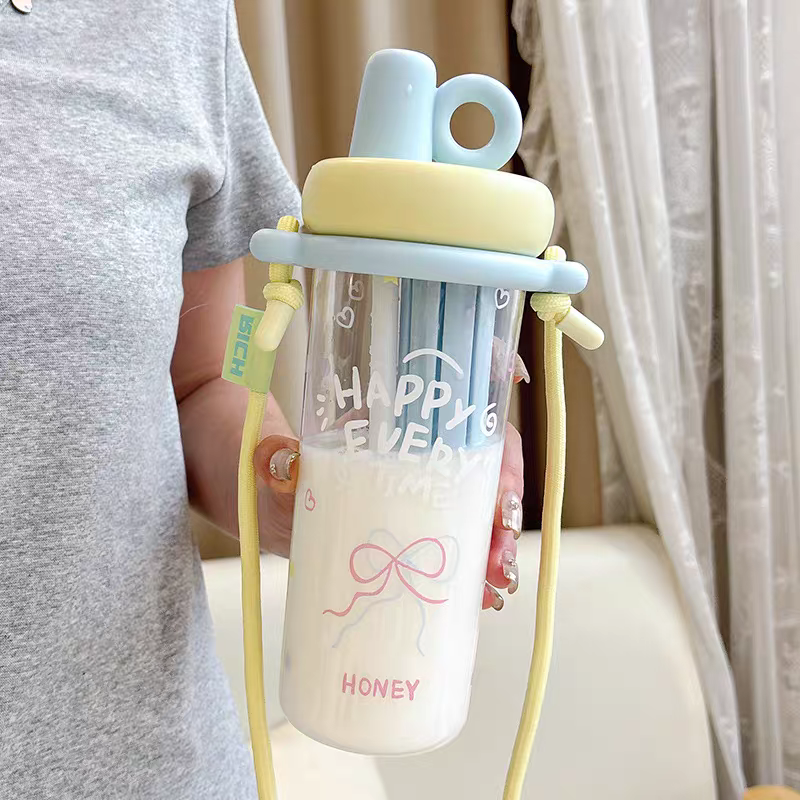 Cute Crystal Glow BPA-Free Water Bottle – 800ml with Long Strap