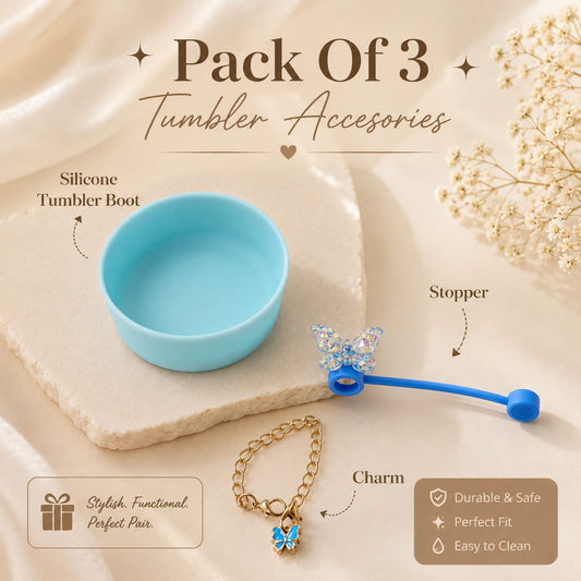 3-Piece Butterfly Tumbler Accessory Set – Silicone Boot, Straw Stopper & Charm 🦋