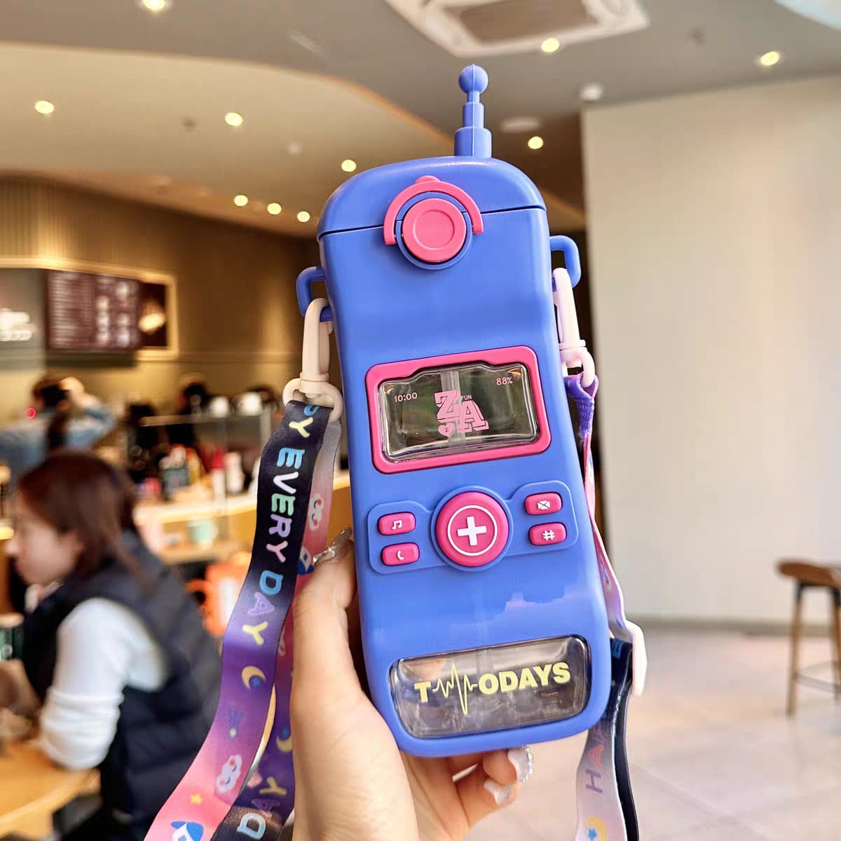 Cute Telephone Shape BPA-Free Water Bottle with Long Strap – Sipper Style – 550ml