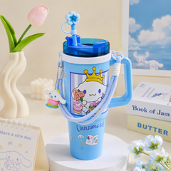 Original Sanrio Stainless Steel Insulated Tumbler with Handle, Straw, Keychain & Stopper | 30 Oz / 890 ML | Hot & Cold